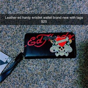 Ed Hardy Black and Red Skull Wristlet
